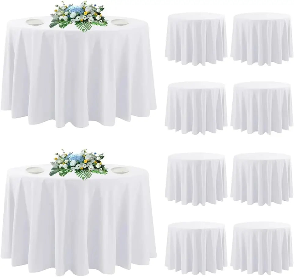 10 Pack Round Tablecloth White 120 Inch, Stain Resistant and Wrinkle Polyester Table Cloth, Washable Table Cover