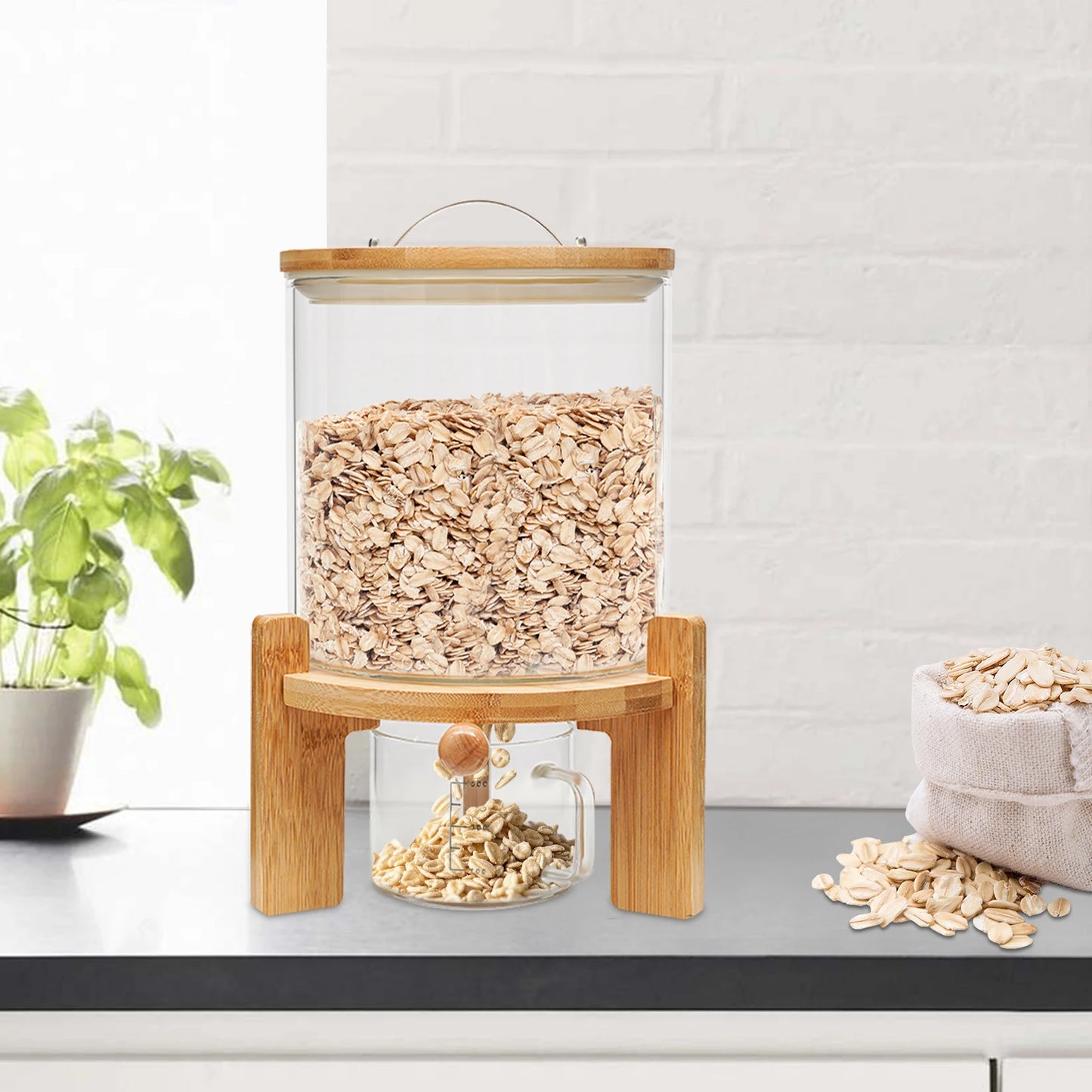 5L Cereal Dispenser for Pantry Organization and Storage with Round Base+valve+cup Cereal Containers Storage