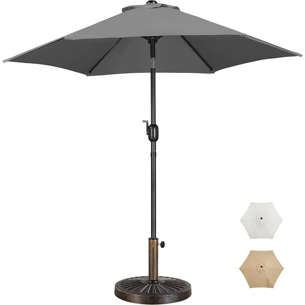 7.5FT Garden Table Umbrella with 30lb Patio Umbrella Base, Patio Market Umbrella with Push Button Tilt, Crank and 6 Sturdy Ribs