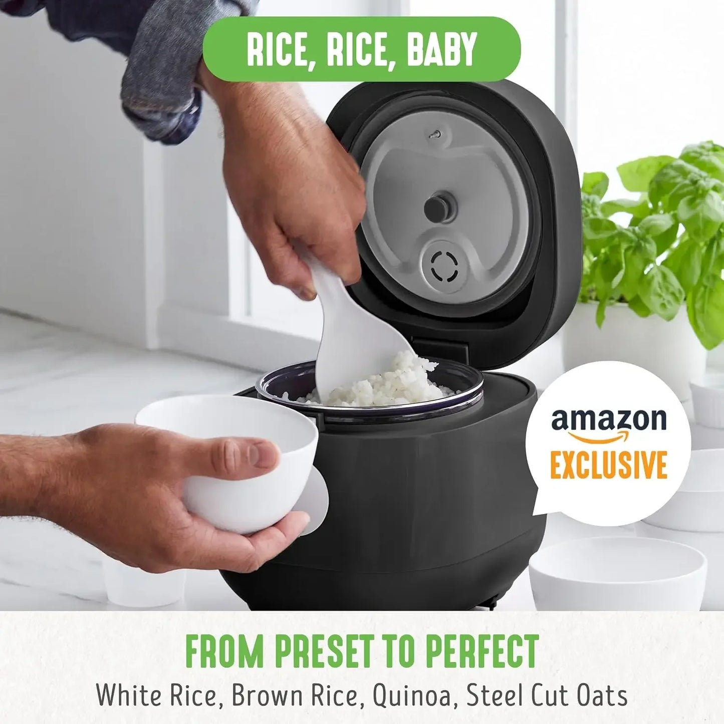Digital Rice Cooker, 2 Cups Uncooked/4 Cooked Rice, PFAS & PFOA-Free Removable Ceramic Dishwasher Safe Pot, Healthy Cooking, Aut