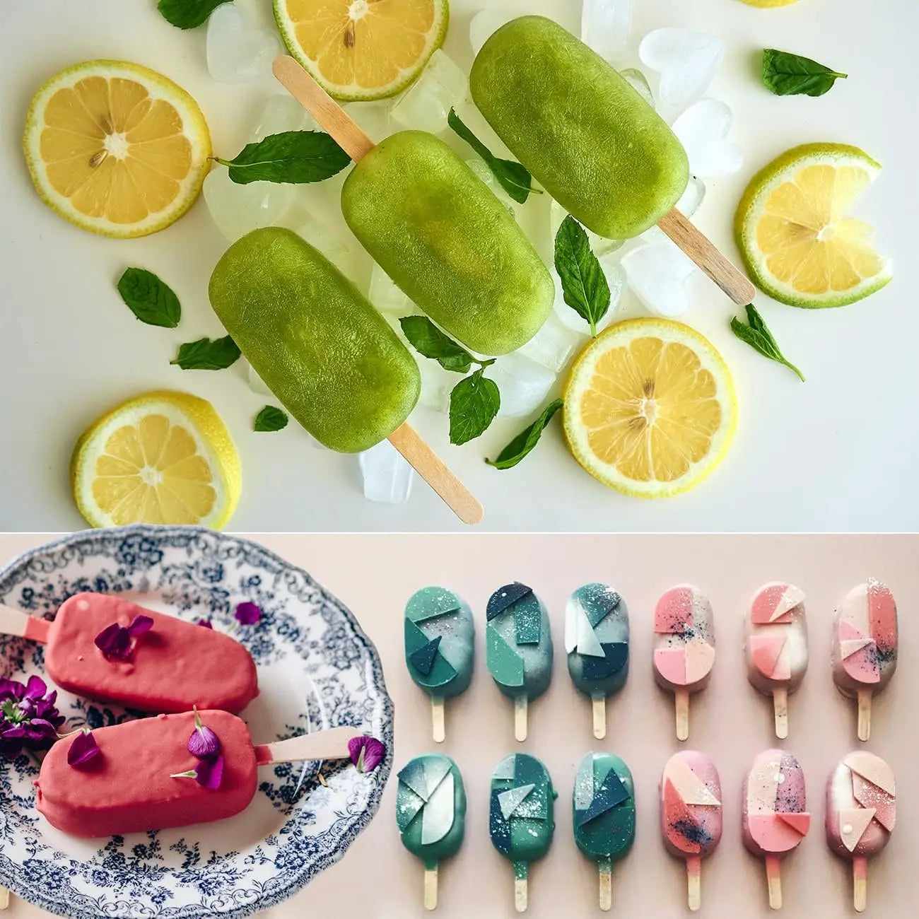 2-Pack White Silicone Popsicle Molds, 4-Cav Oval. Includes 50 sticks for cake pops, ice cream.