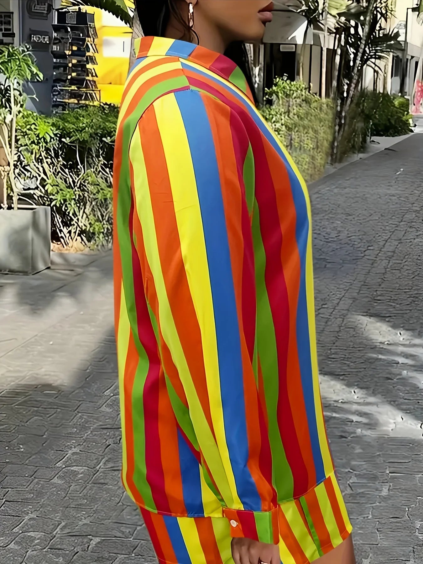 Women's Large Size Colorful Casual Colorful Stripe Set