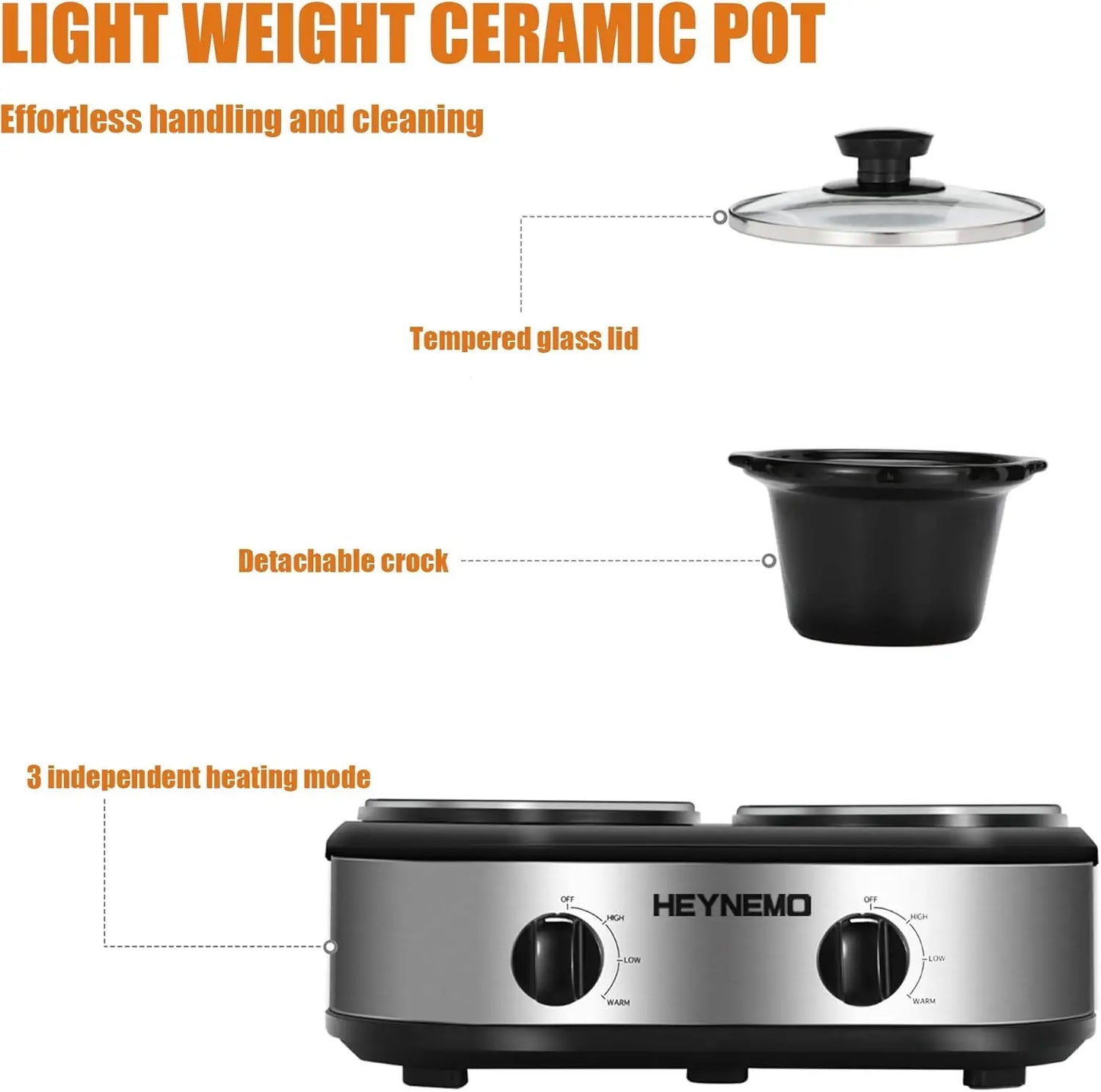 Double Slow Cooker, Buffet Servers and Warmers, Dual 2 Pot Slow Cooker Food Warmer, Adjustable Temp Dishwasher Safe Removable Ce