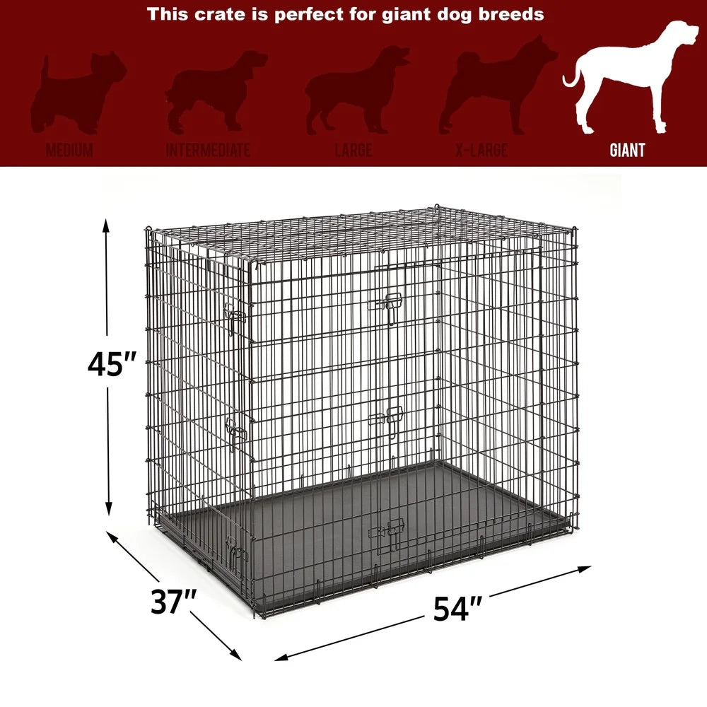 XXL Double Door Durable Metal Wire Dog Crate Large Breeds Great Dane Mastiff St Bernard Heavy Duty Easy Clean Secure Assembly