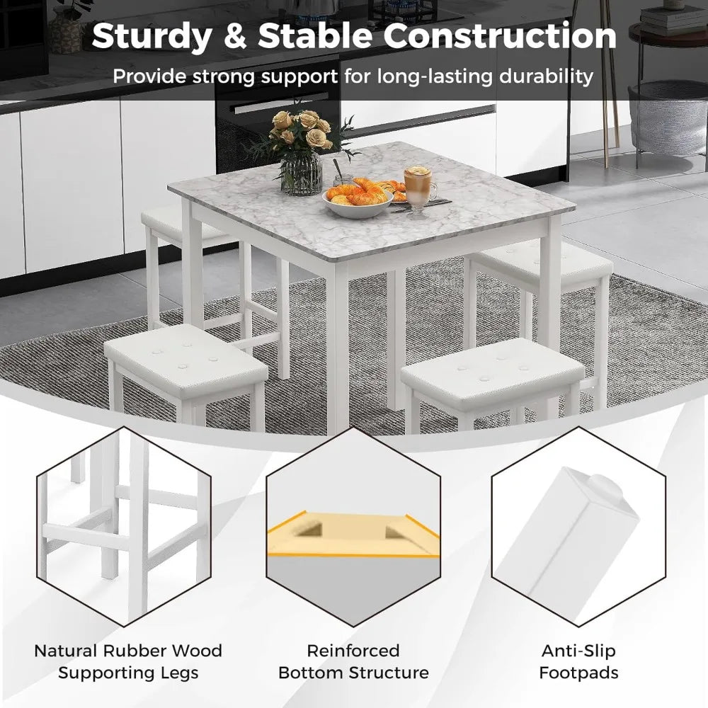 Dining Table Set for 4, Counter Height Dining Set with 4 Bar Stools, Space-Saving Kitchen Table Chairs Set for Small Place, Din