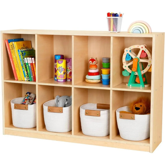 "8-Compartment Wooden Storage Cabinet – Backpack & Toy Organizer – Ideal for Classroom, Playroom, Kindergarten & Library Use"