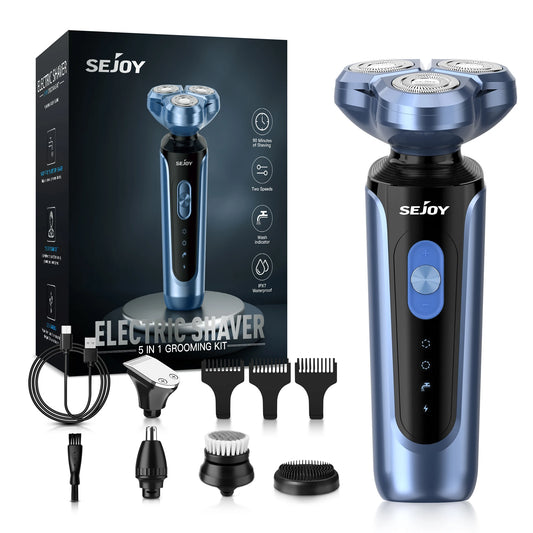 SEJOY Rotary Electric Shaver Kit Rechargeable Multi-function Beard Shaving Nose Hair Trimmer Three-head Floating Razor