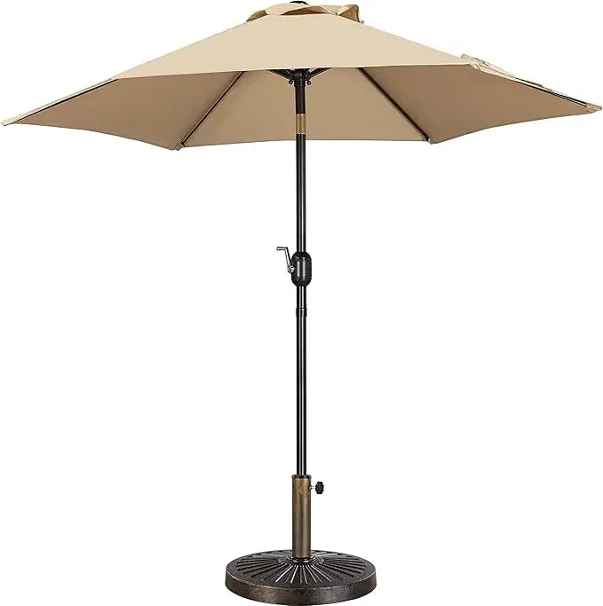 7.5FT Garden Table Umbrella with 30lb Patio Umbrella Base, Patio Market Umbrella with Push Button Tilt, Crank and 6 Sturdy Ribs