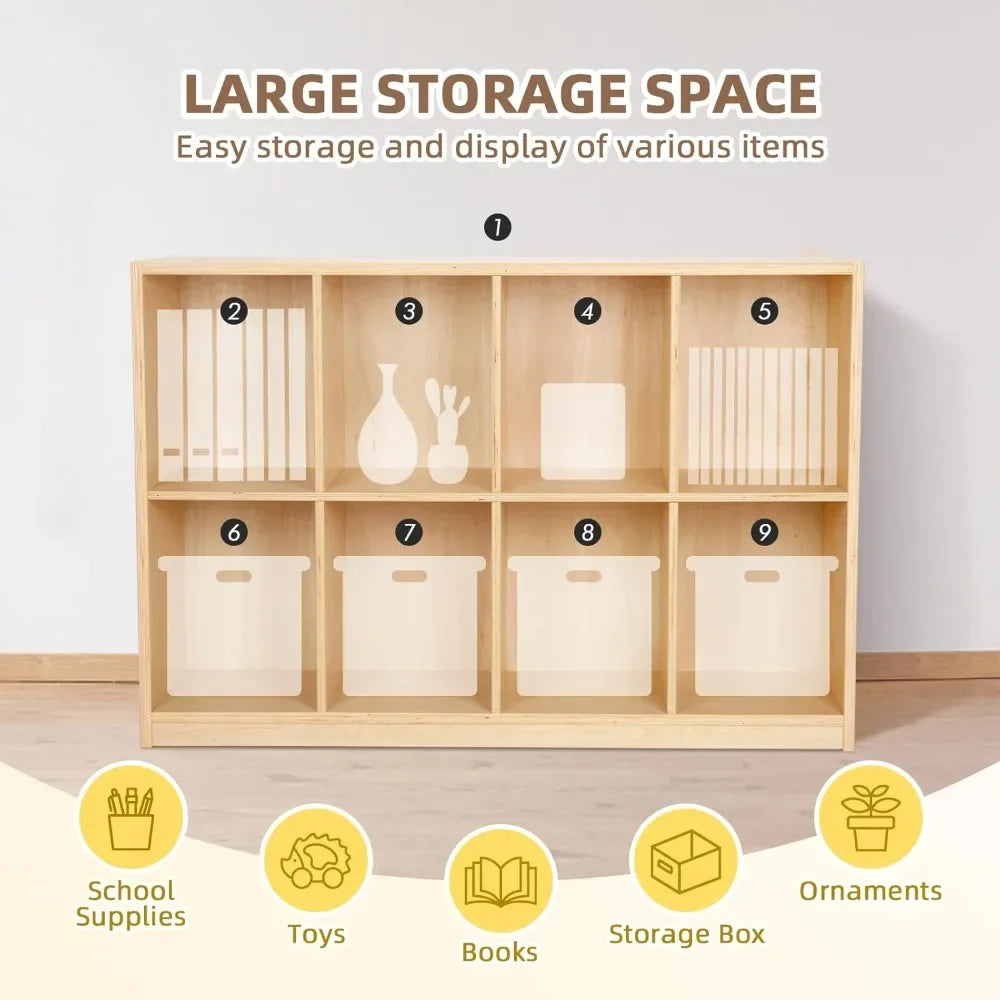 "8-Compartment Wooden Storage Cabinet – Backpack & Toy Organizer – Ideal for Classroom, Playroom, Kindergarten & Library Use"