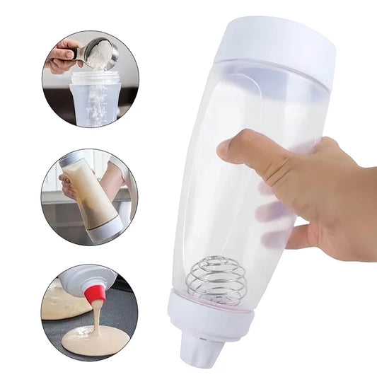 Manual Whisk Blender Bottle with Measurement Scale Pancake Batter Dispenser Cream Mixing Jug Baking Tool Set