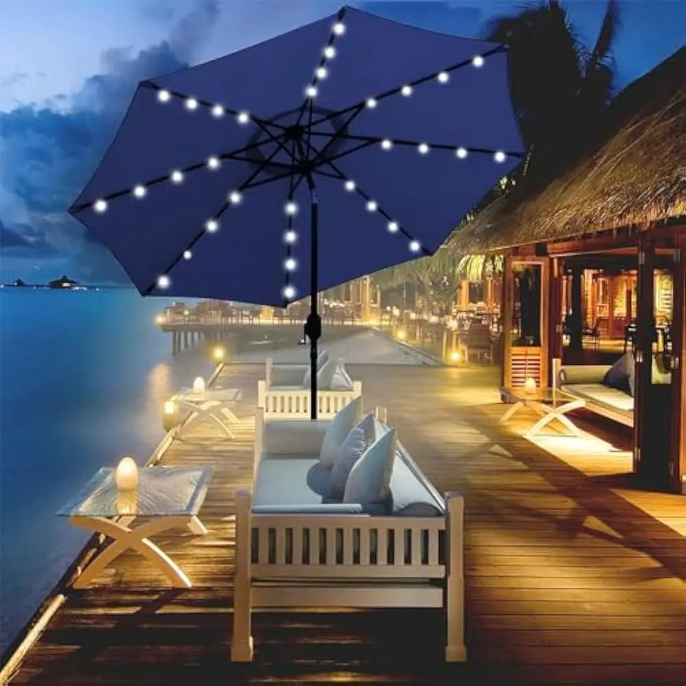 Lighted Patio Umbrella, Table Market Umbrella, Outdoor Umbrella for Garden, Deck, Backyard, Pool and Beach，9 Ft
