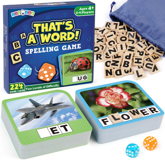 BenBen Spelling Games w/ 224 Flash cards, Learning Games for Kids, Educational Toys for Kindergarten Preschool Classroom