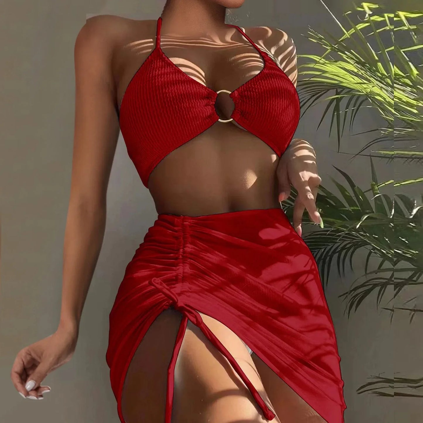 Women'S Summer Beach Swimwear Bikini Cover Up Four Piece Sexy Mesh Cover Up Three Pointed Bikini Swimsuit Fashion Beachwear