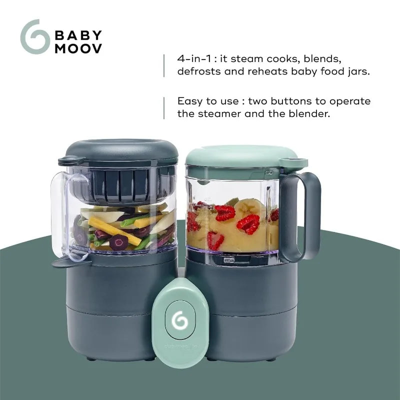 Babymoov Duo Meal Lite Food Maker - 4 in 1 Baby Food Processor w Steam Cooker,Blender,Baby Purees,Warmer and Defroster,Dark Grey