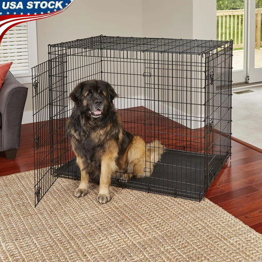 XXL Double Door Durable Metal Wire Dog Crate Large Breeds Great Dane Mastiff St Bernard Heavy Duty Easy Clean Secure Assembly
