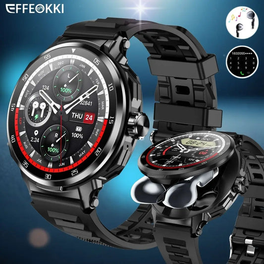 Smart Watch for Men with Hidden Earbuds Wireless Calling Fitness Tracker NFC Waterproof Heart Rate Monitor