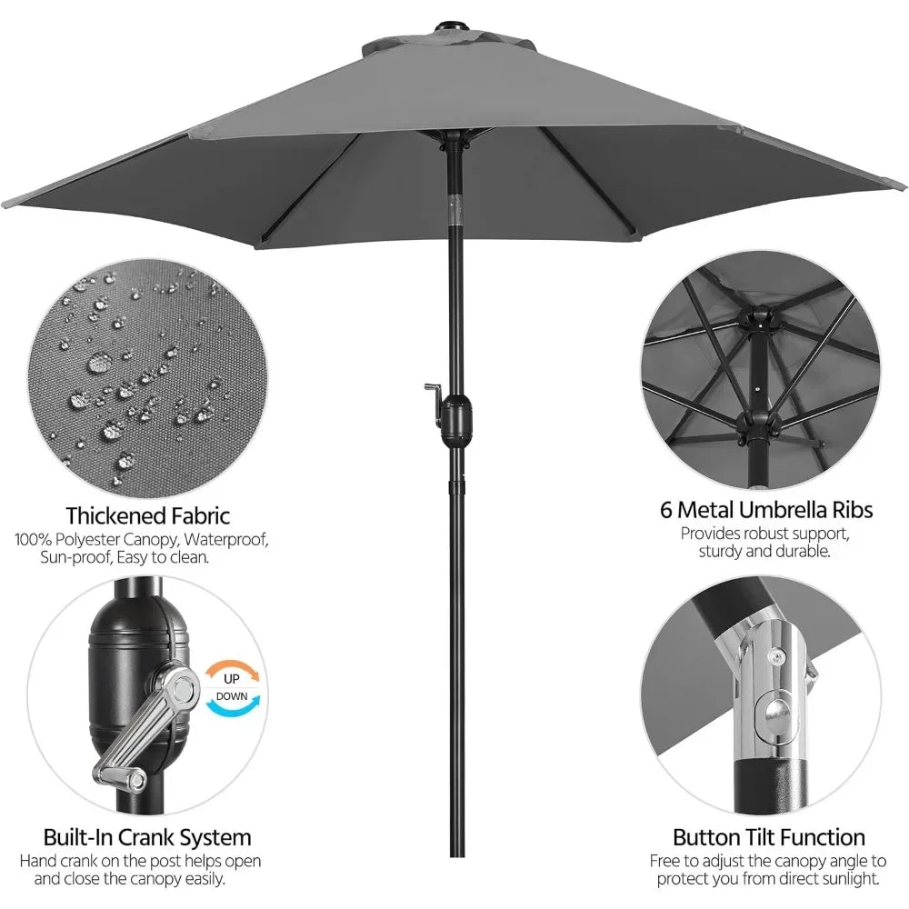 7.5FT Garden Table Umbrella with 30lb Patio Umbrella Base, Patio Market Umbrella with Push Button Tilt, Crank and 6 Sturdy Ribs