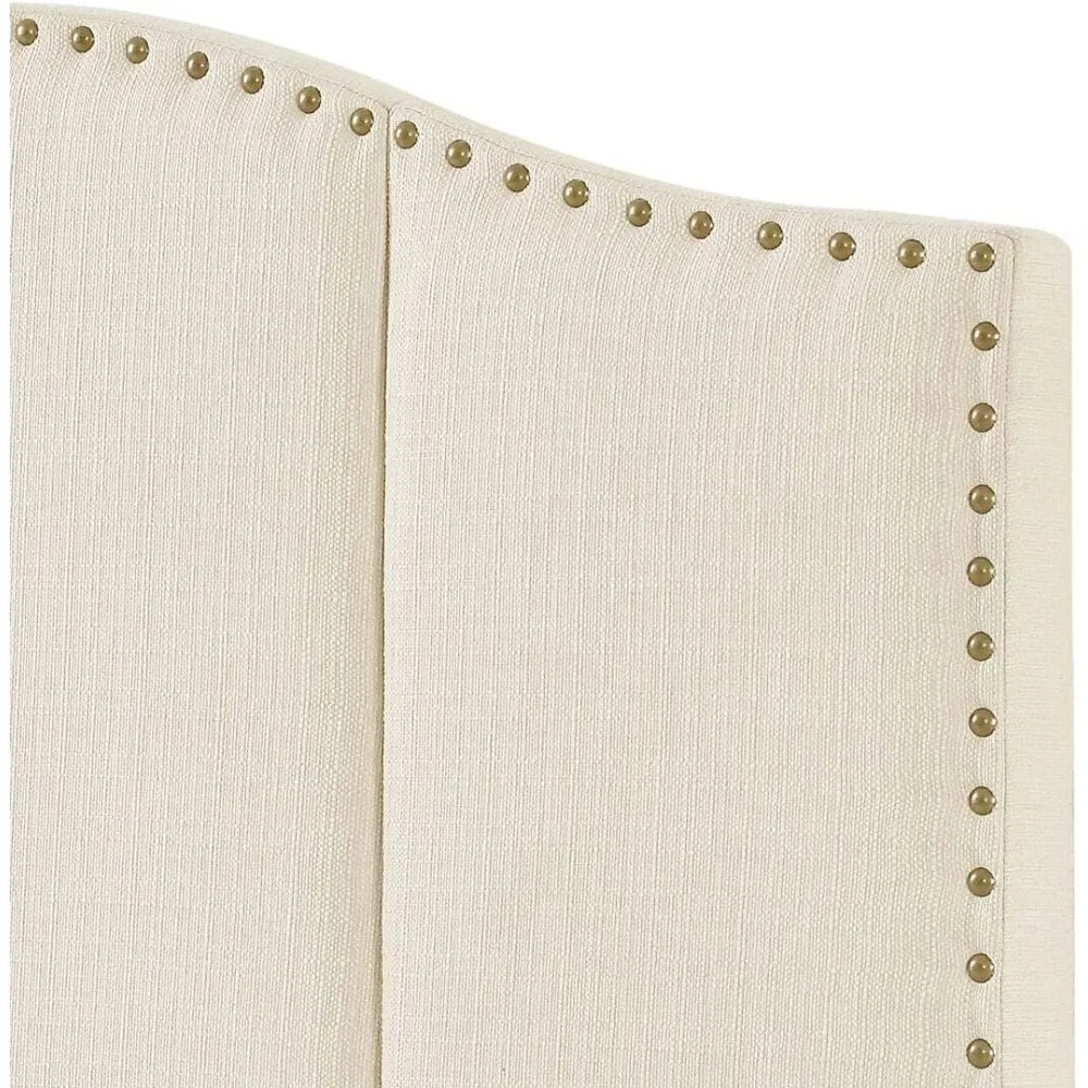 King Size Linen Upholstered Tufted Headboard with Antique Brass Nail Head Trim for King/California King Beds