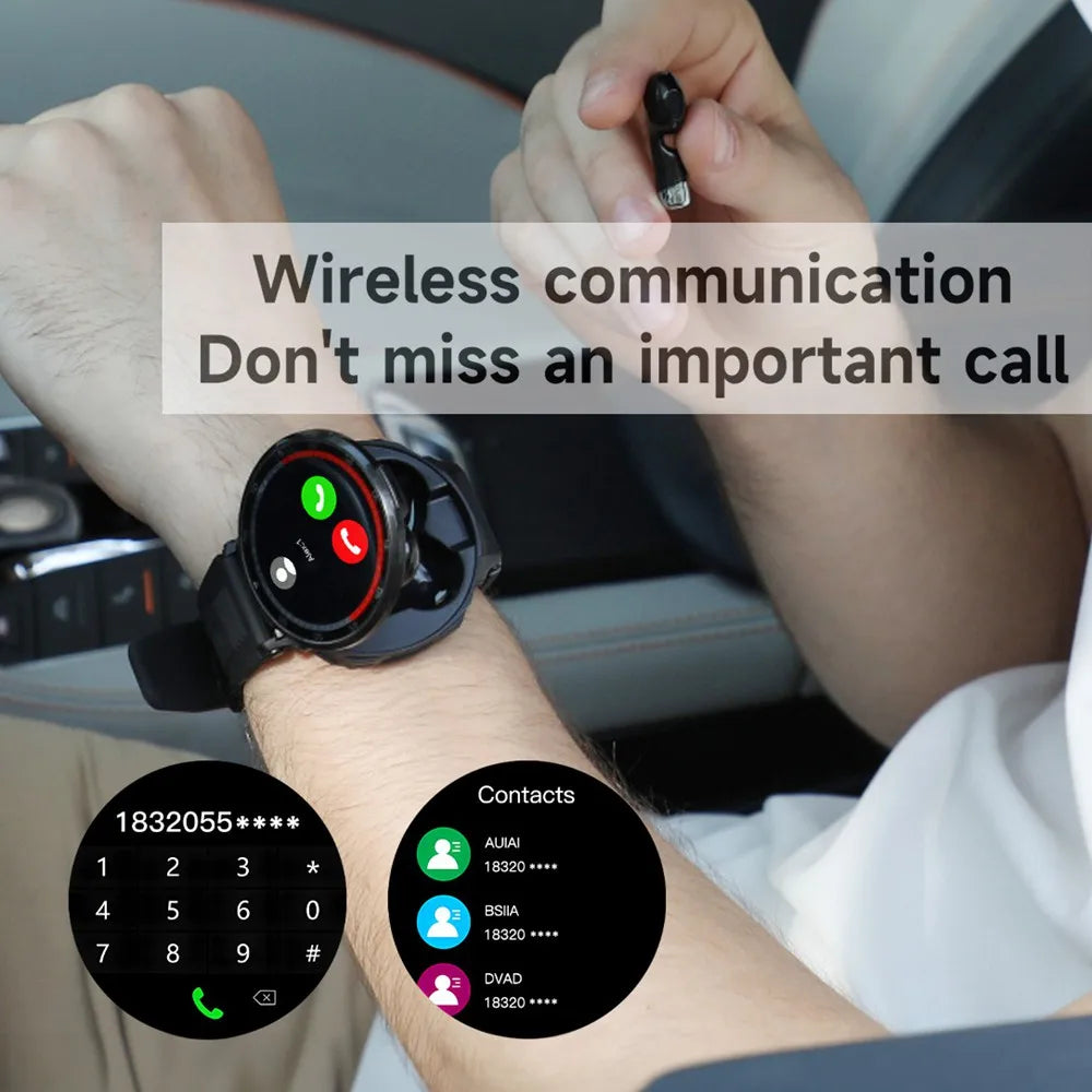 Smart Watch for Men with Hidden Earbuds Wireless Calling Fitness Tracker NFC Waterproof Heart Rate Monitor