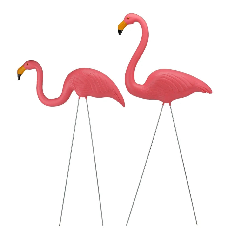 Set of 2 Tropical Pink Flamingo Lawn Stakes Weather Resistant Outdoor Garden Decor with Realistic Feather Design and Iron Rods