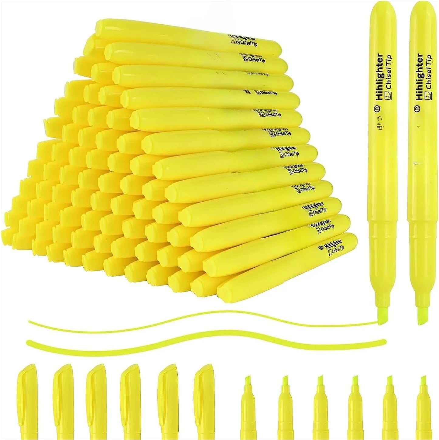 Highlighters, 100 packs of stylish and bright colored highlighters, 6 color highlighters in bulk, quick dry highlighters