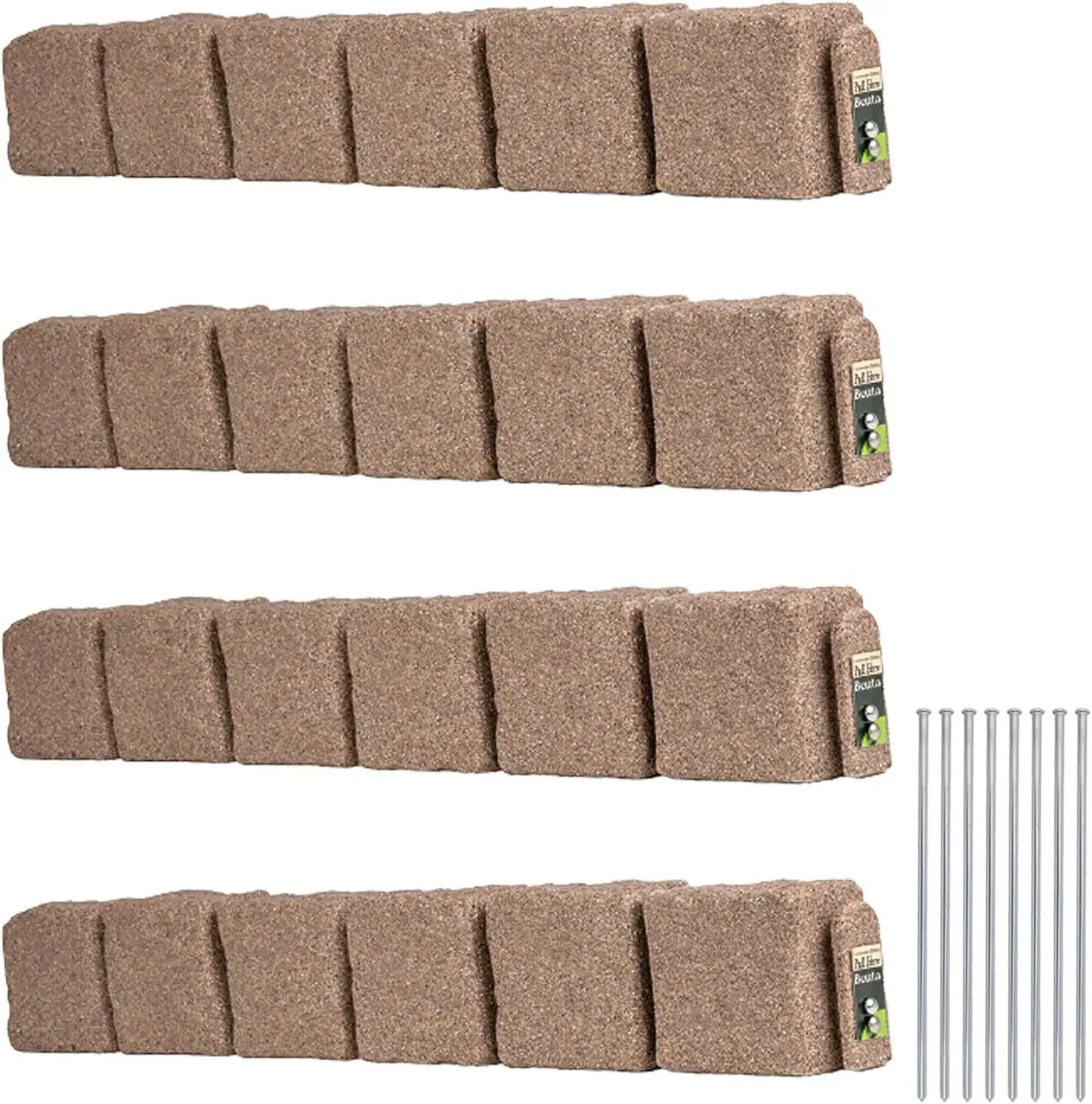 Garden Edging Border for Flower Beds & Yard Edging – 4 Pack | Each Section Has 6 Blocks 48" L x 4" W x 6.5" H | 8 Spikes