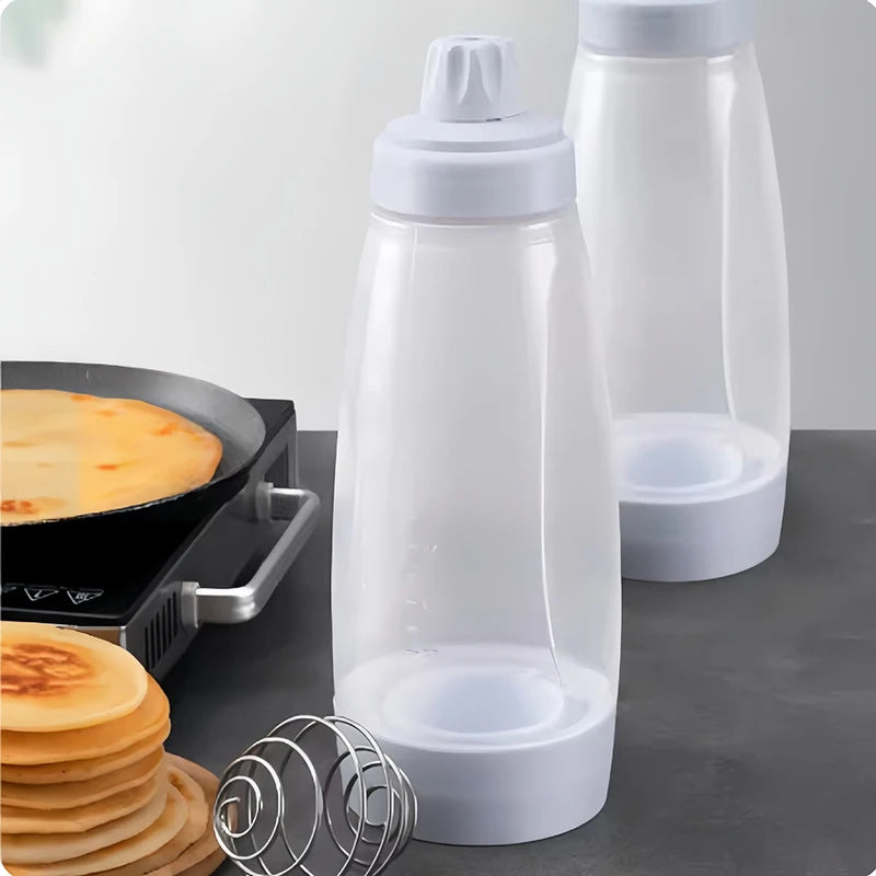 Manual Whisk Blender Bottle with Measurement Scale Pancake Batter Dispenser Cream Mixing Jug Baking Tool Set