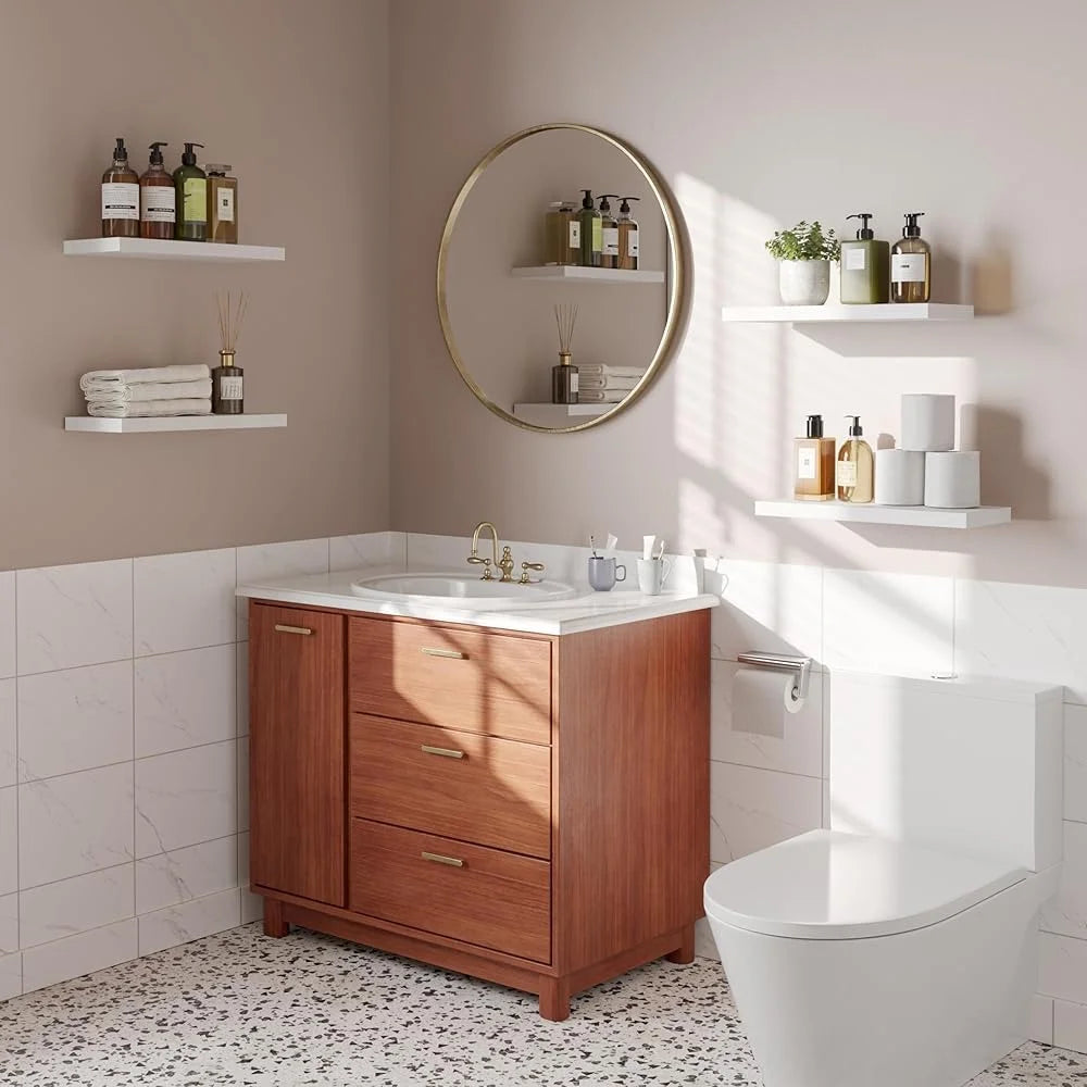 Floating Wall Shelves Set of 4 Rustic MDF Storage Shelving Easy Installation Space Saving Bedroom Kitchen Living Room