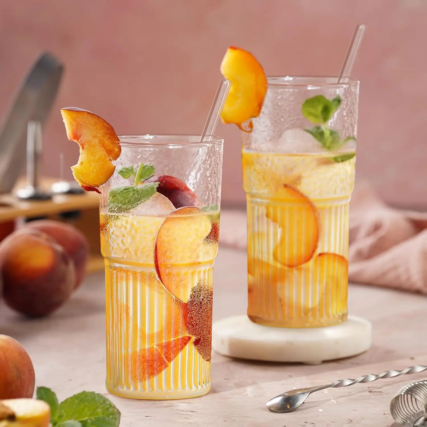 2 pieces, 22oz/650ml, with lid, straw, straw brush, reusable transparent glass cup, suitable for water, tea and beverages, porta