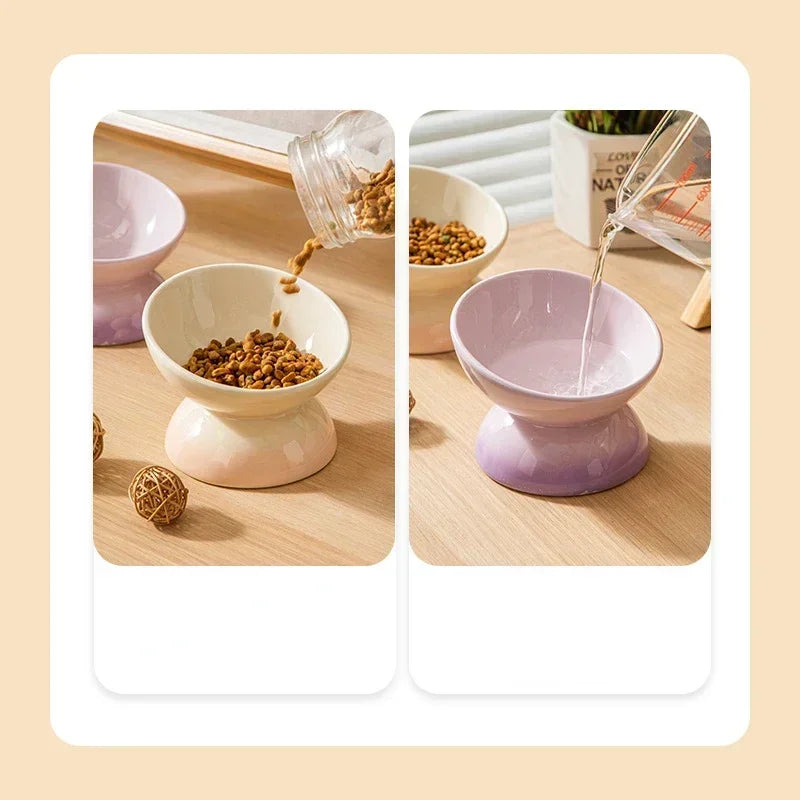 Tilted Cat Puppy Food Cats Feeders Gradient Ceramic Supplies Water Supplies Bowl Raised Eating Pet Dogs Drinking Feeding Small