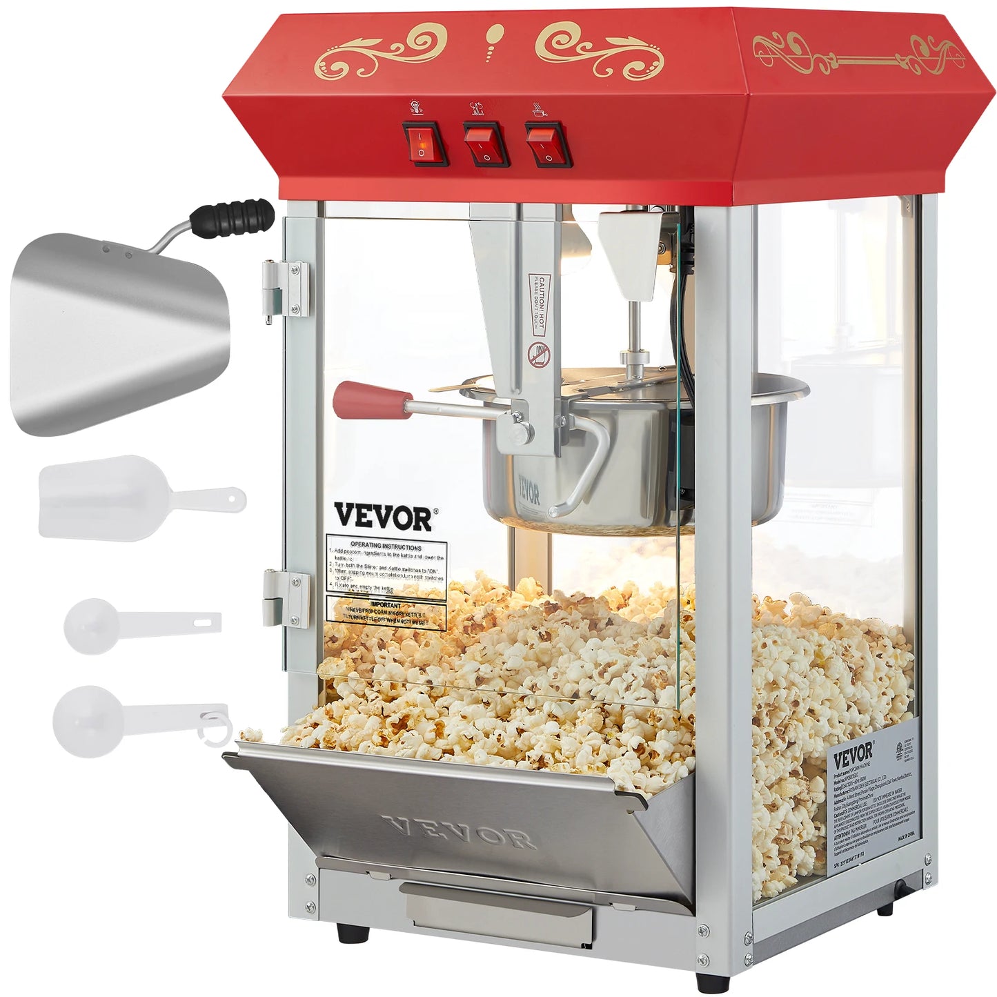 VEVOR 8/12Oz Electric Popcorn Maker Commercial Popper Machine  Automatic Corn Cookware with Scoop Spoon SUS304 Heating Tube