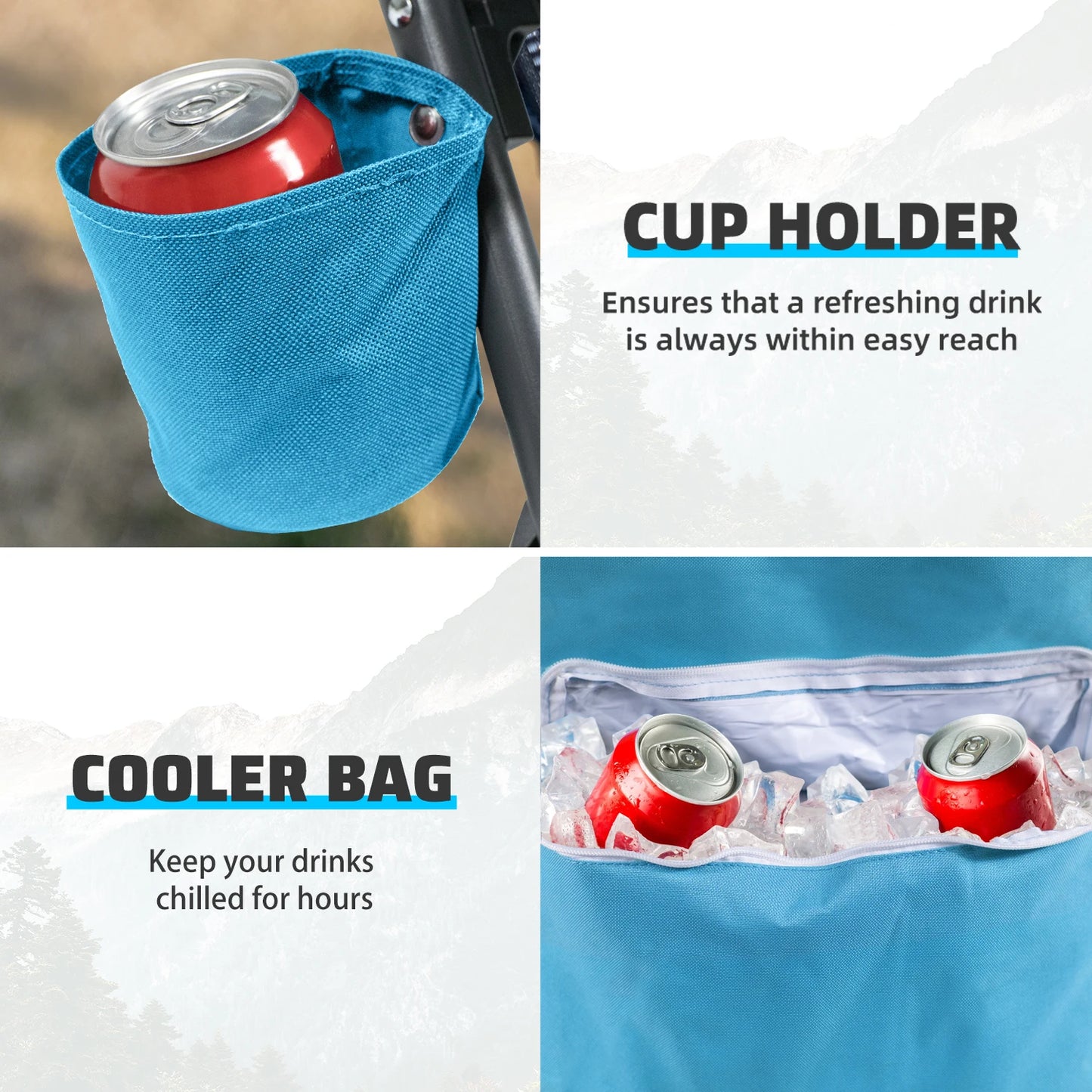 Tisetrail 2 Pack Portable Beach Chair with Cooler Bag Low Back Sling Chair with Cup Holder Folding Mesh Sand Chair Portable