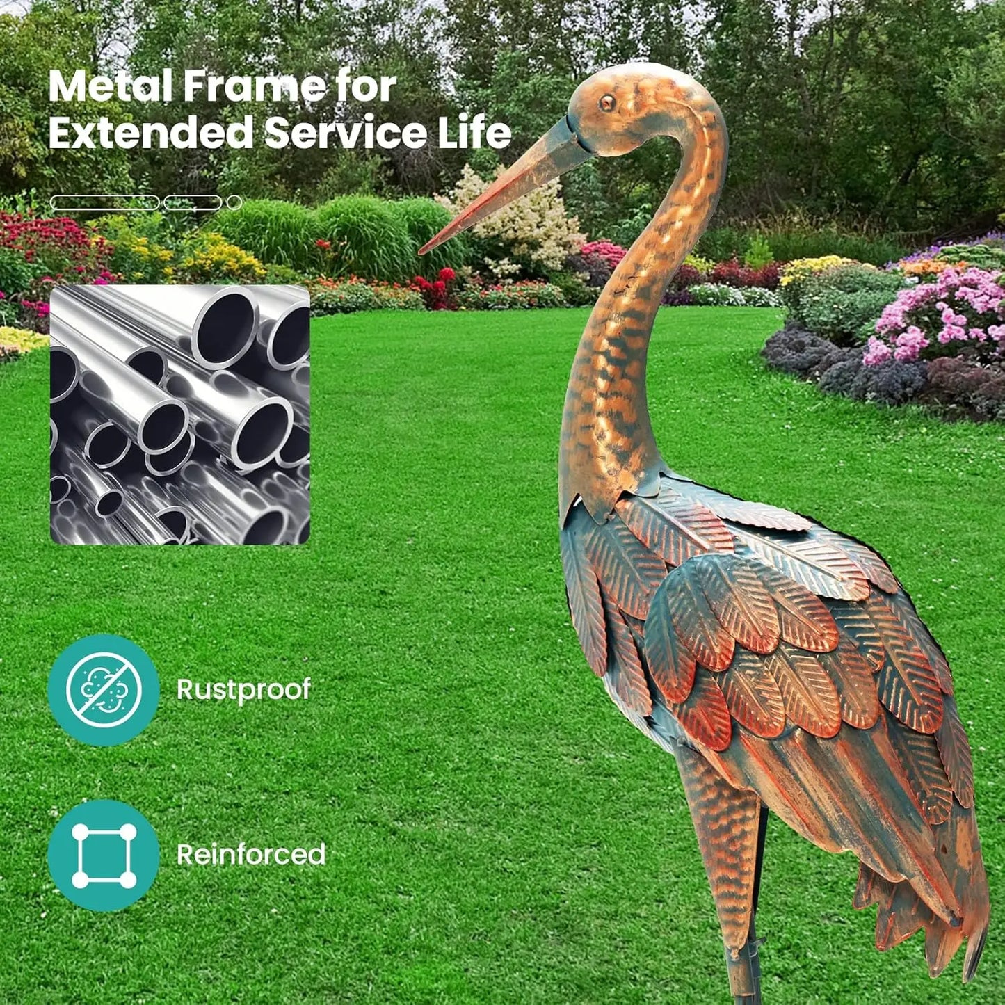Crane Garden Statues Set of 2,Standing Metal Crane Sculptures Bird Ornament Yard Decorations for Lawn Backyard Patio Outdoor