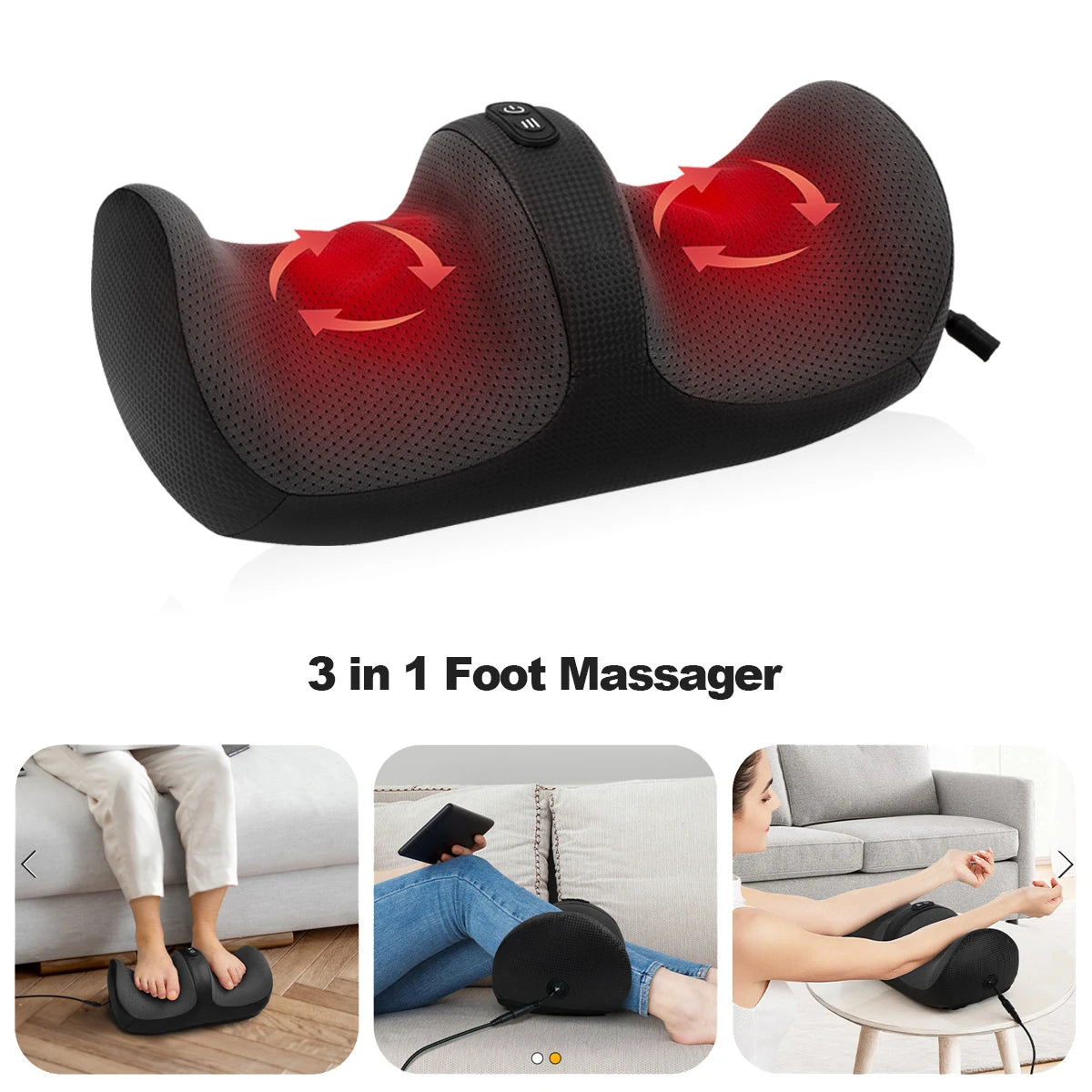Medcursor Electric Foot Massager Shiatsu Kneading Deep Tissue Relax Heated Roller Calf Pain Relief Fatigue Muscles Vibrator Mach