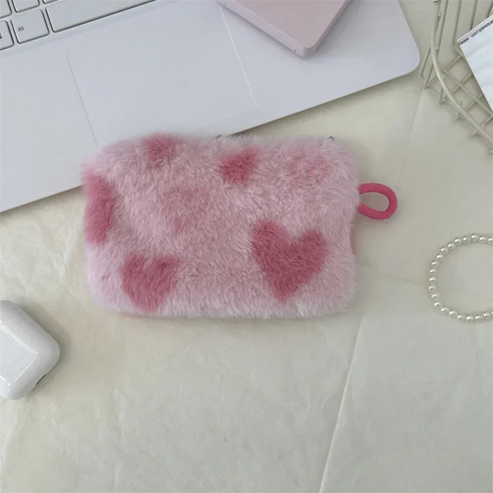 Heart Printed Cute Small Lipstick Cosmetic Bag Travel Makeup Organizer Toiletry Storage Bag Pouch Card Holder Purse Bags