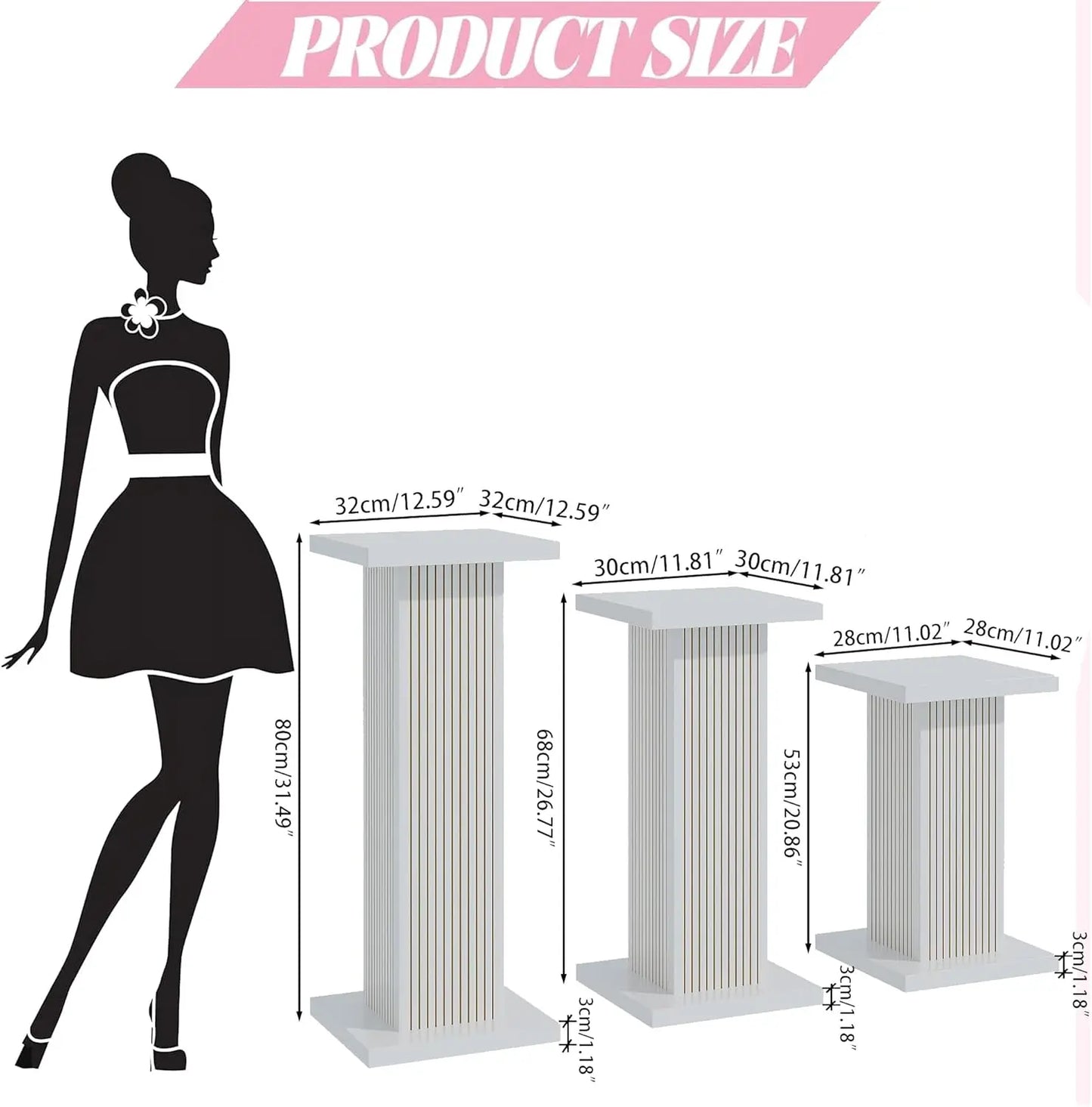 3PCS Square Pedestal Stand for Party,White Wood Display Pedestal Stands for Parties,Fluted Plinth Pillars Table Stands