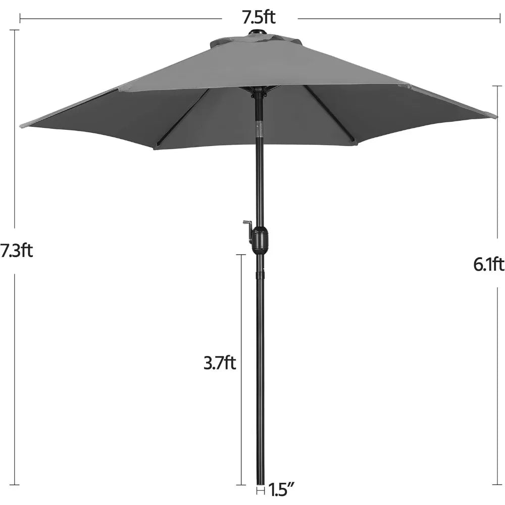 7.5FT Garden Table Umbrella with 30lb Patio Umbrella Base, Patio Market Umbrella with Push Button Tilt, Crank and 6 Sturdy Ribs