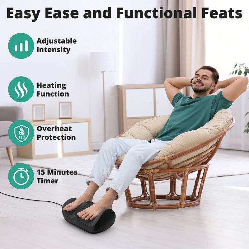Medcursor Electric Foot Massager Shiatsu Kneading Deep Tissue Relax Heated Roller Calf Pain Relief Fatigue Muscles Vibrator Mach