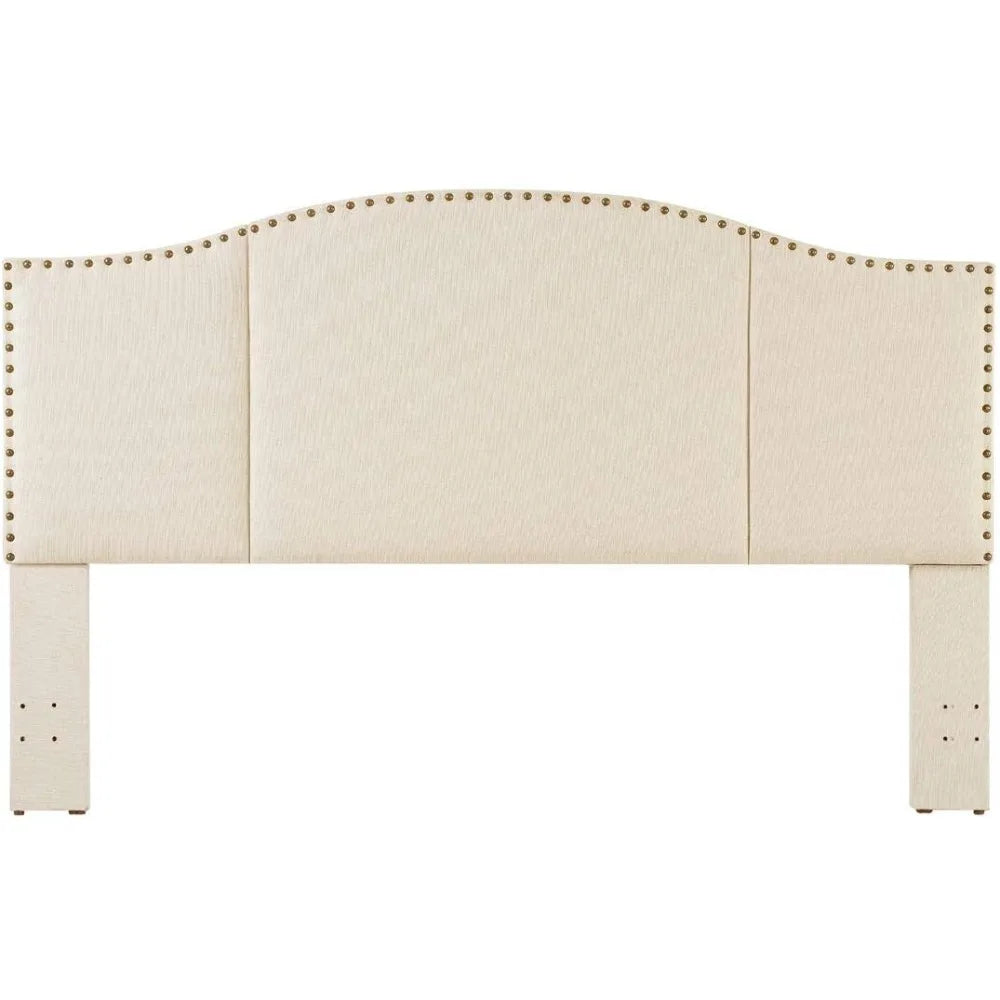 King Size Linen Upholstered Tufted Headboard with Antique Brass Nail Head Trim for King/California King Beds