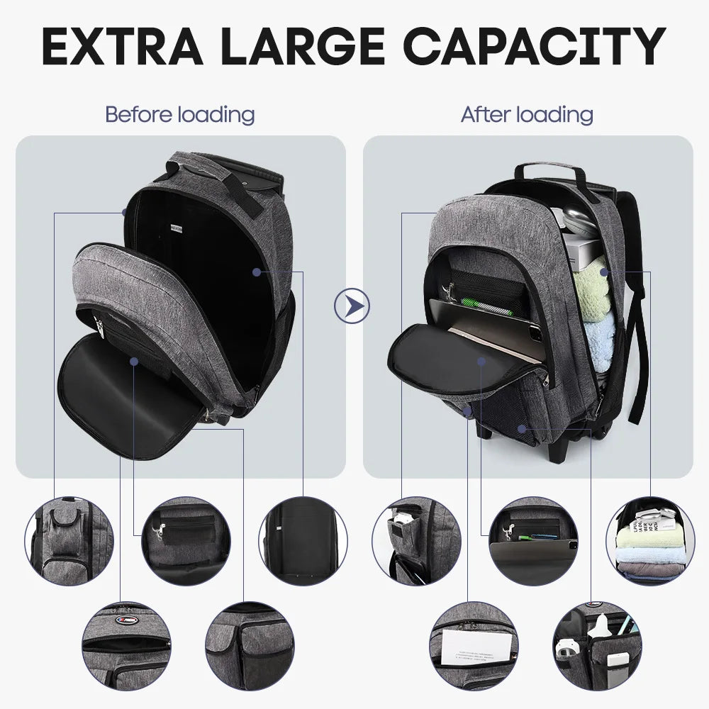 New York XPress 20 inch Travel Backpack With Wheels Hidden Pull Rod Carry On Luggage Weekend Travel Bag For Men Business Trip