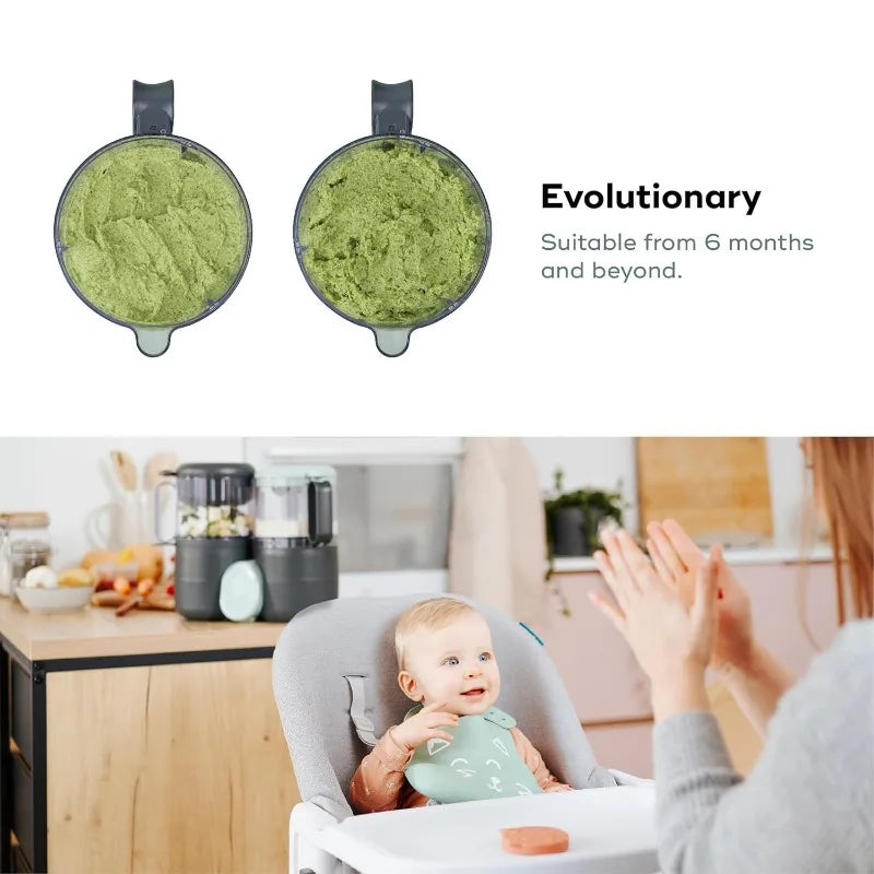 Babymoov Duo Meal Lite Food Maker - 4 in 1 Baby Food Processor w Steam Cooker,Blender,Baby Purees,Warmer and Defroster,Dark Grey