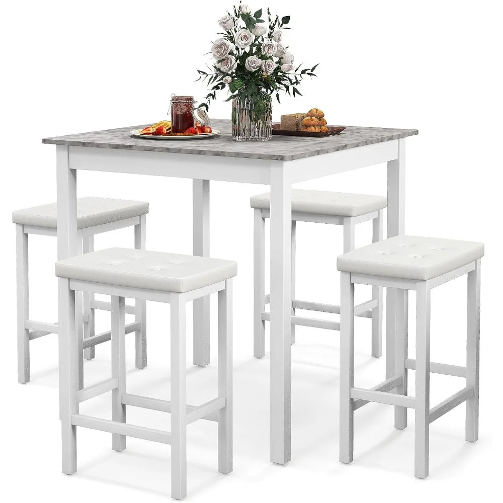 Dining Table Set for 4, Counter Height Dining Set with 4 Bar Stools, Space-Saving Kitchen Table Chairs Set for Small Place, Din