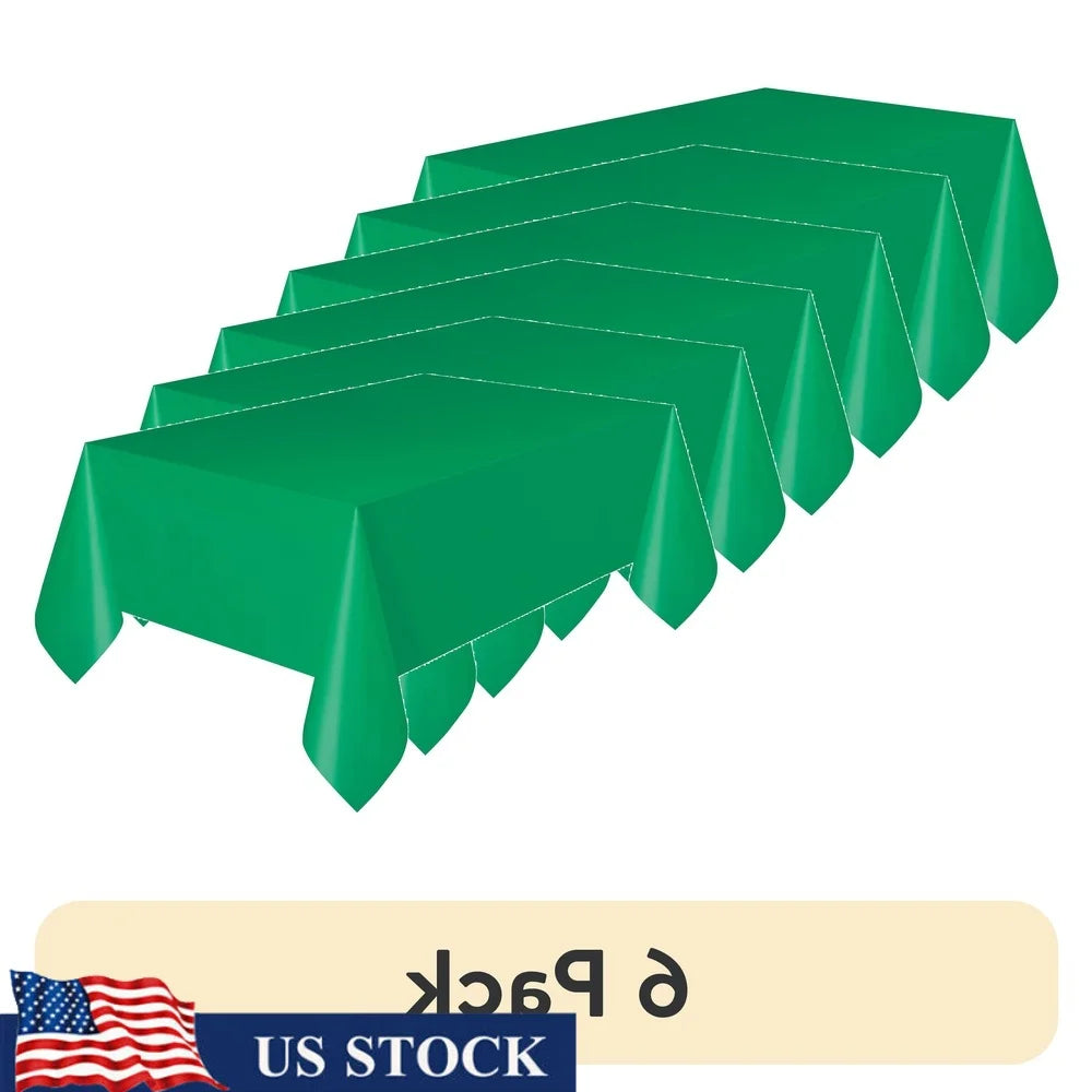 6 Pack 54 x 108 Inch Green Plastic Table Covers Waterproof Disposable Party Decorations Ideal Birthdays Events Easy Cleanup