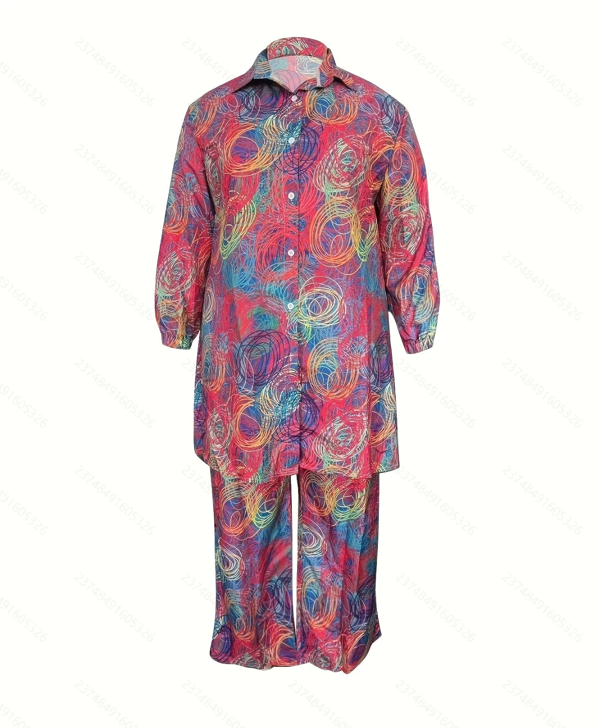 Women's Large Size Fashion Color Printed Set Wide Leg Pants