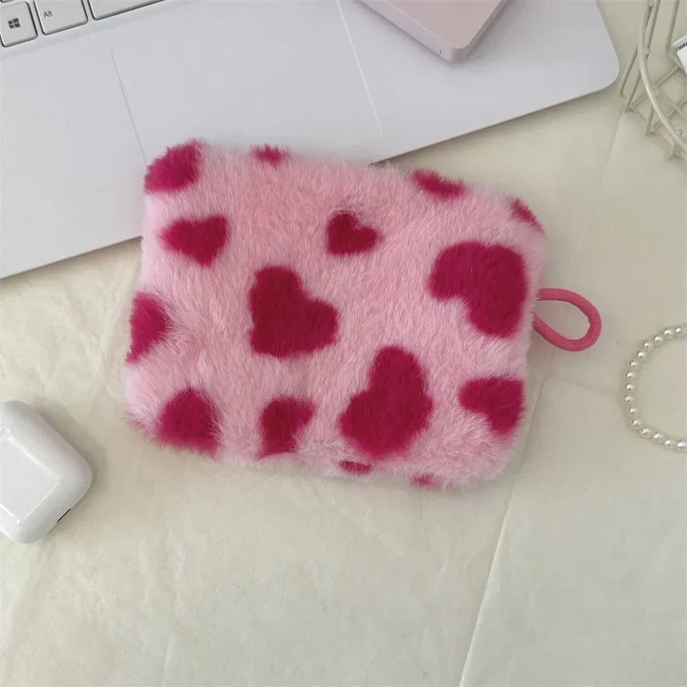 Heart Printed Cute Small Lipstick Cosmetic Bag Travel Makeup Organizer Toiletry Storage Bag Pouch Card Holder Purse Bags
