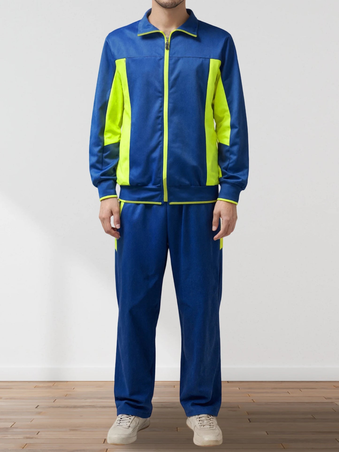 Men s 2 Piece Tracksuit Set with Long Sleeve Sweatshirt and Contrast Color Pants for Training and Active Wear