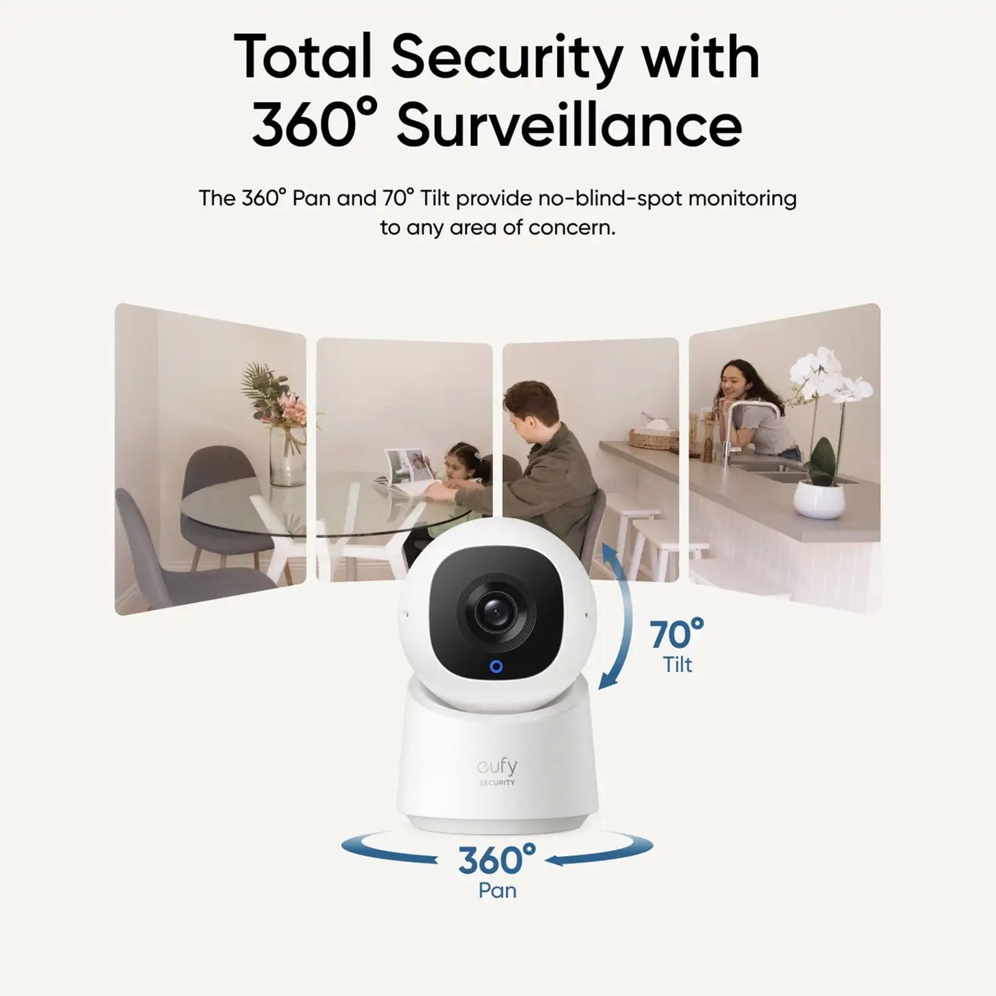 eufy Solo Indoor-Cam C220 Wired 2K Surveillance Camera, 24/7 Recording, AI Human Detection
