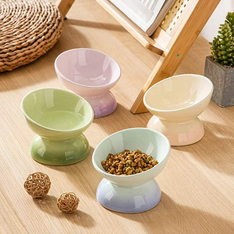 Tilted Cat Puppy Food Cats Feeders Gradient Ceramic Supplies Water Supplies Bowl Raised Eating Pet Dogs Drinking Feeding Small
