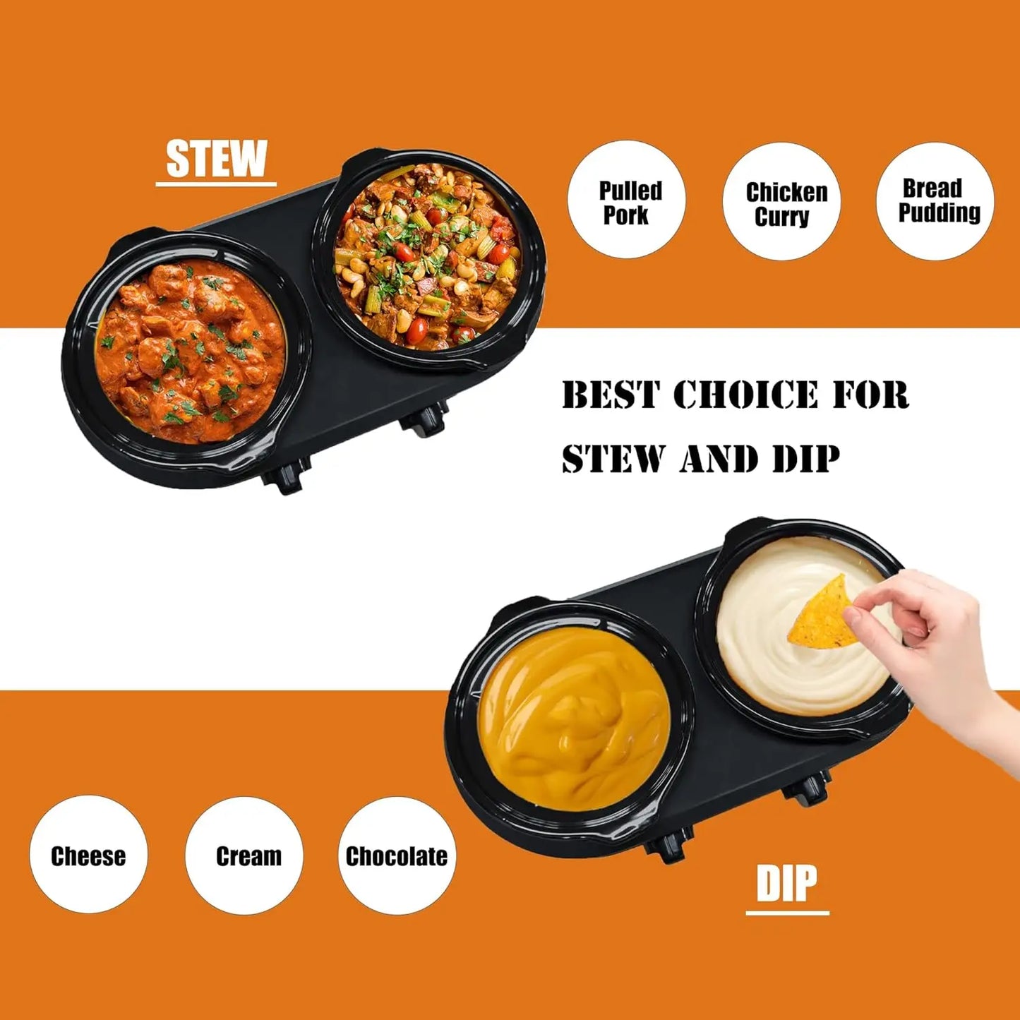 Double Slow Cooker, Buffet Servers and Warmers, Dual 2 Pot Slow Cooker Food Warmer, Adjustable Temp Dishwasher Safe Removable Ce